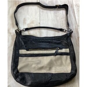 Liebeskind Berlin Leather Shoulder Bag Black Cream Colorblock Adjustable Strap